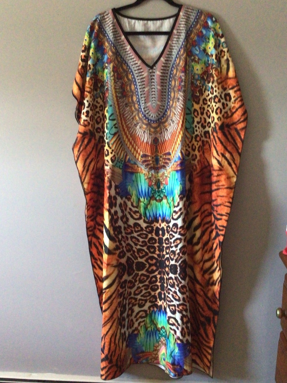 Vibrant Animal Print Caftan with Multicolor Accents